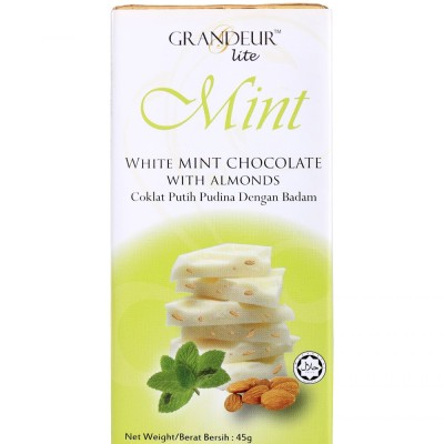 Grandeur Lite  White Mint Chocolate Bar with Almonds 45g