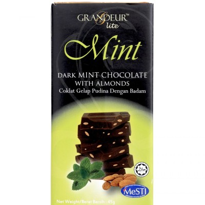 Grandeur Lite  Dark Mint Chocolate Bar with Almonds 45g