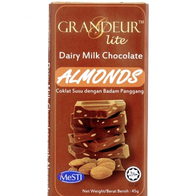 Grandeur Lite  Dairy Milk Chocolate Bar with Almonds 45g