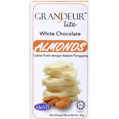 Grandeur Lite  White Chocolate Bar with Almonds 45g