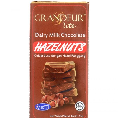 Grandeur Lite  Dairy Milk Chocolate Bar with Hazelnuts 45g